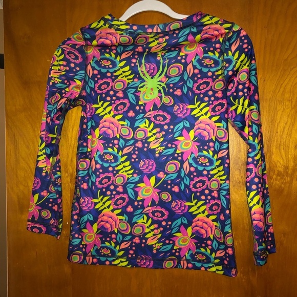 SPYDER girls ski baselayer floral top shirt 14/16 - Picture 2 of 4